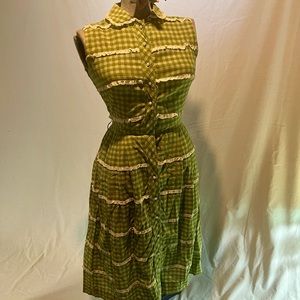 Vintage 1950s Green Gingham Dress